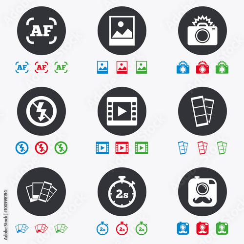 Photo, video icons. Camera, photos and frame.