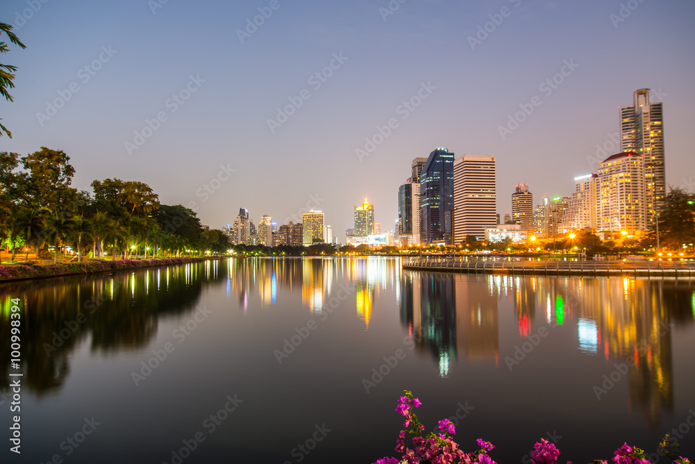 Twilight Benjakiti Park in Bangkok, Thailand