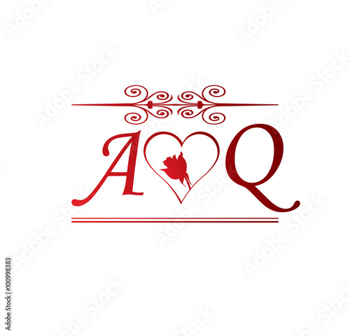 AQ love initial with red heart and rose