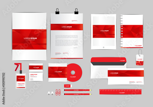 red and white corporate identity template  for your business includes CD Cover, Business Card, folder, ruler, Envelope and Letter Head Designs 2