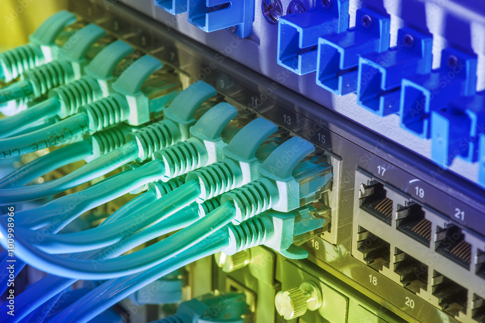 Network switch and ethernet cables,Data Center Concept. Network switch and ethernet cables,Data Center Concept.