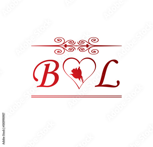 BL love initial with red heart and rose