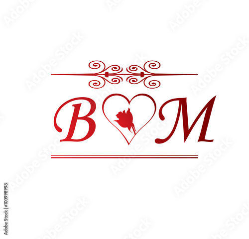 BM love initial with red heart and rose