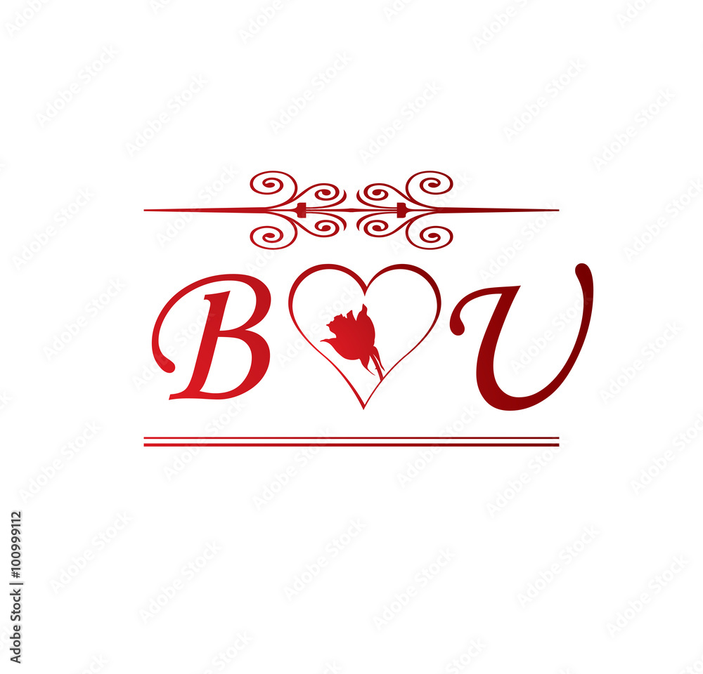 BU love initial with red heart and rose BU love initial with red heart and rose