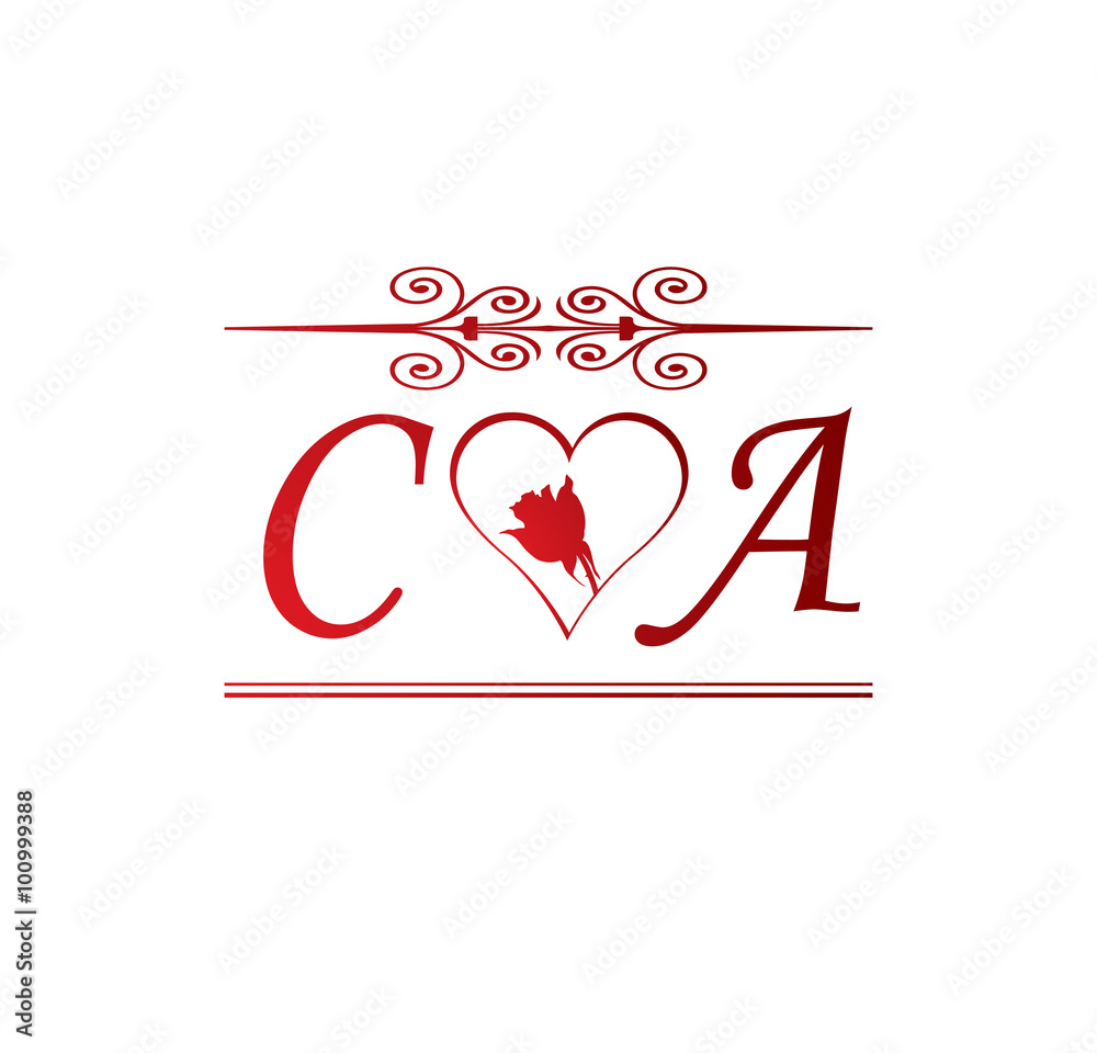 CA love initial with red heart and rose Stock Vector | Adobe Stock