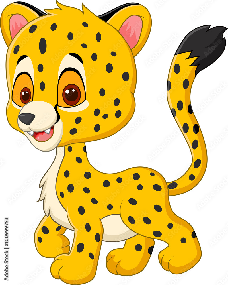 Naklejka Cute baby cheetah walking isolated on white background