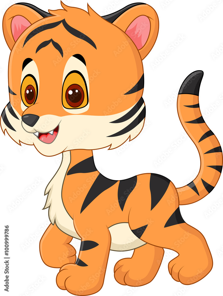 Fototapeta premium Cute baby tiger posing isolated on white background 