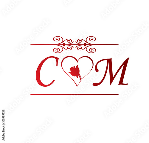 CM love initial with red heart and rose