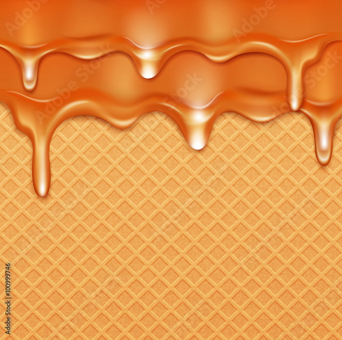 vector background with waffles and caramel current (glaze)