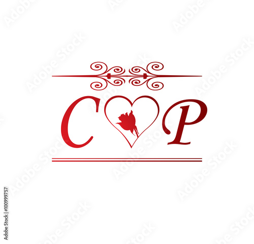 CP love initial with red heart and rose Stock Vector | Adobe Stock