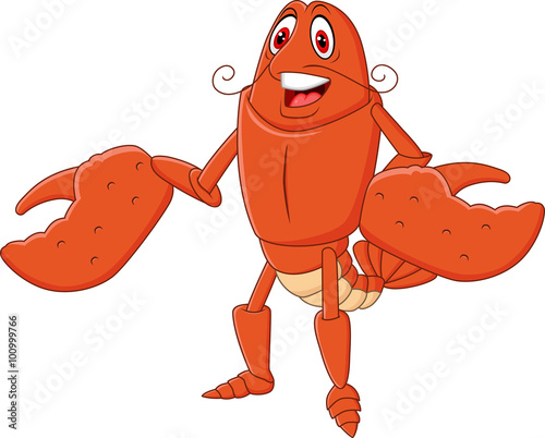 Cartoon happy lobster presenting isolated on white background
