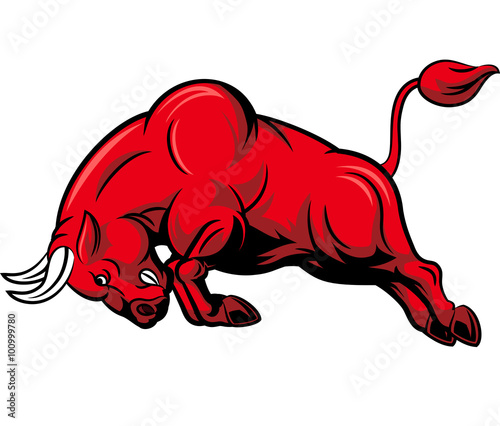 Illustration of angry bull character isolated on white background 