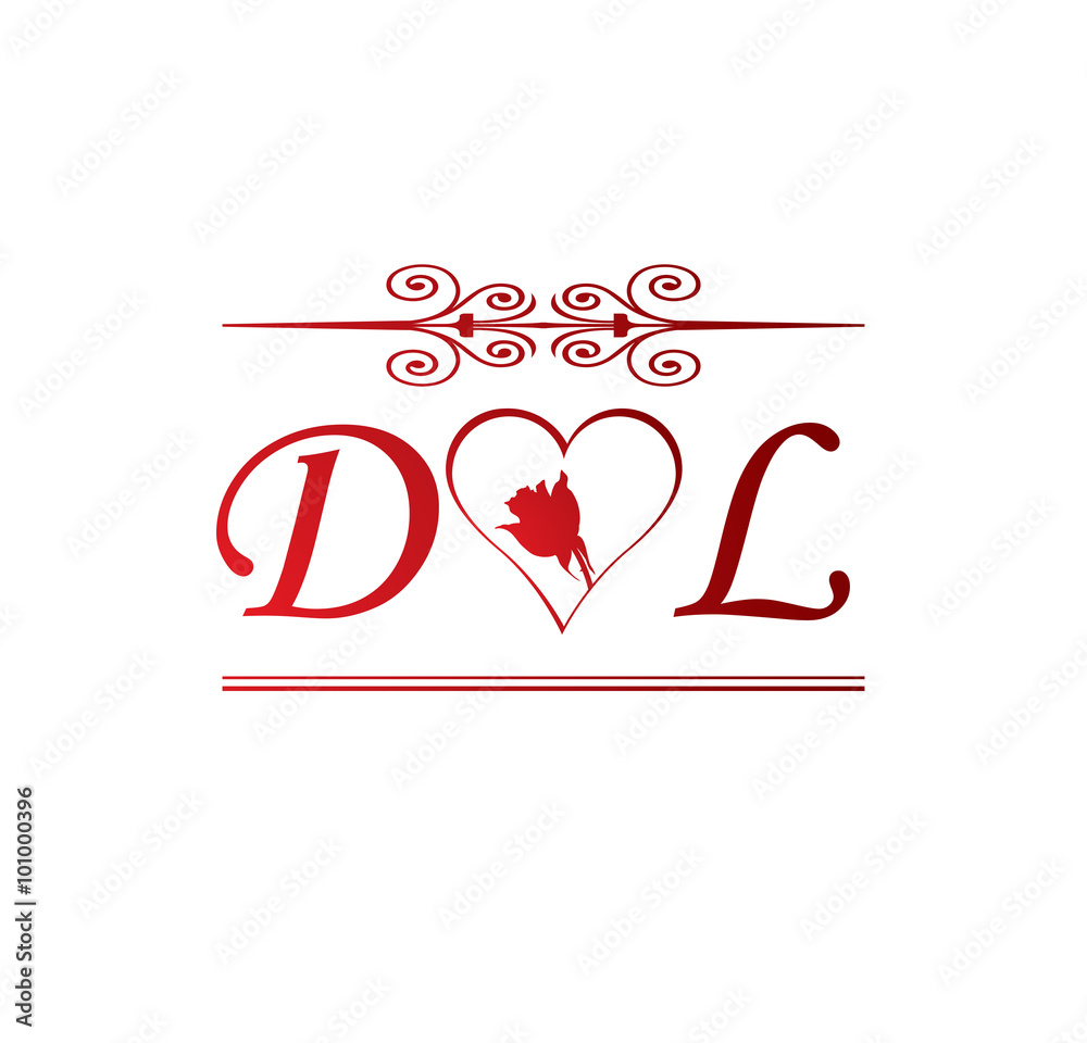 Dl Love Initial With Red Heart And Rose Stock Vector Adobe Stock