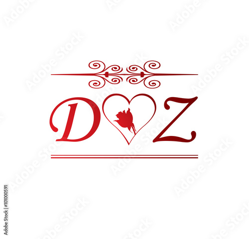 DZ love initial with red heart and rose
