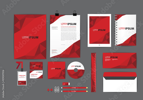 red corporate identity template  for your business includes CD Cover, Business Card, folder, ruler, Envelope and Letter Head Designs