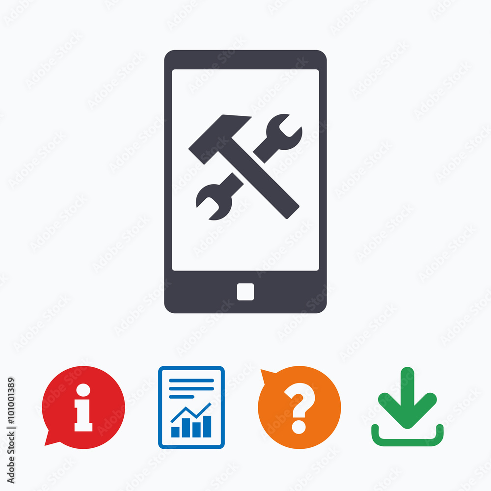 Smartphone repair sign icon. Service symbol. Smartphone repair sign icon. Service symbol.