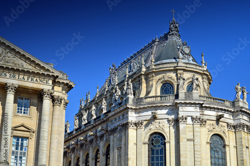 Ornamented buildings of the Royal Chapel in front of the Palace of Versailles, France