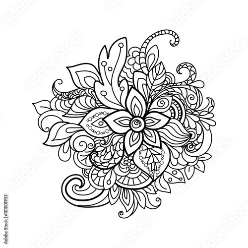 Hand-drawn design element. Zentangle floral pattern. Doodle art flowers.