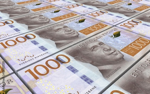 Swedish kronor bills stacks background. Computer generated 3D photo rendering. photo