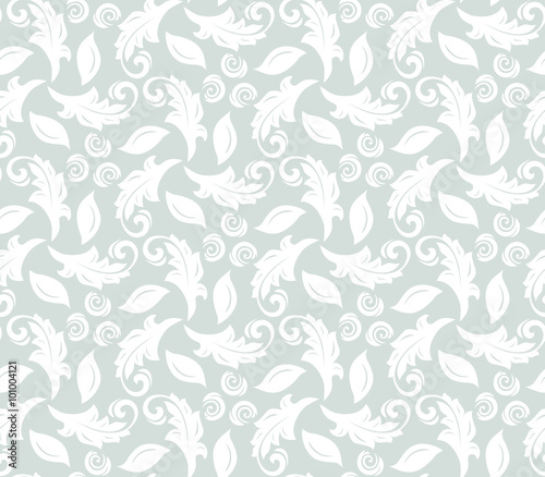 Floral vector light blue and white ornament. Seamless abstract classic fine pattern