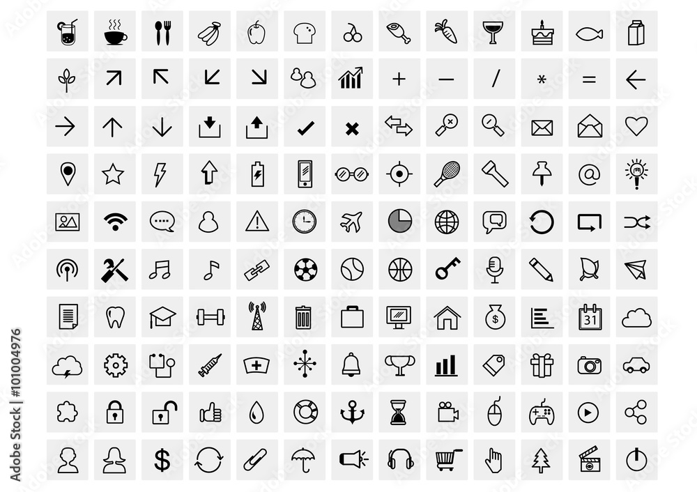 130 vector black  web icons set on gray