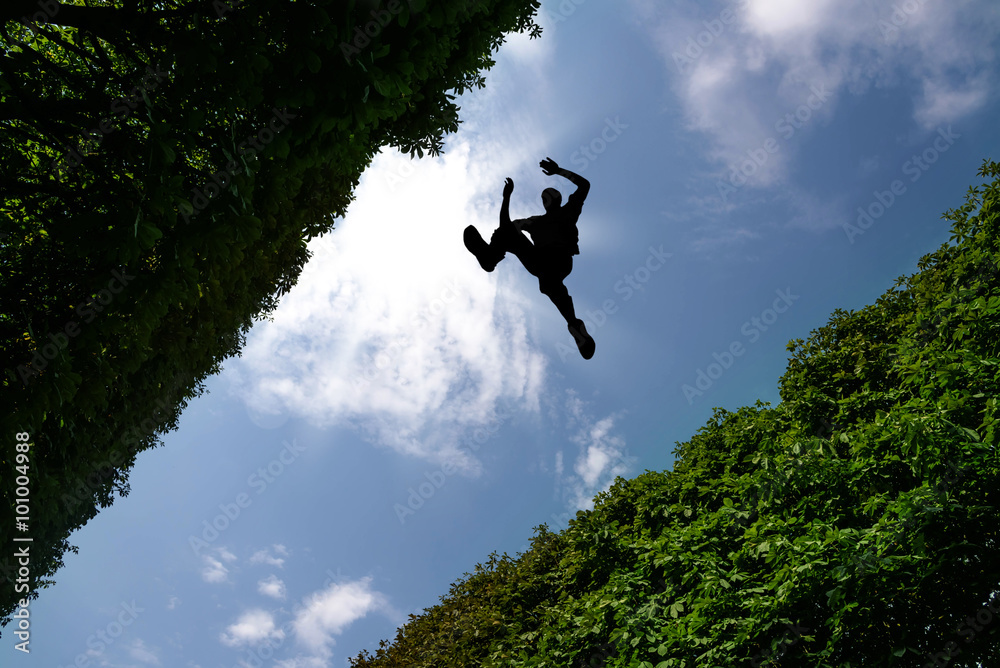 Φωτογραφία Man jumping over bushes