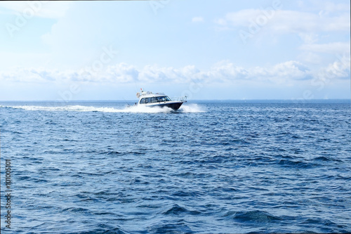Bilde på lerret Fishermen on a boat while trolling in the sea