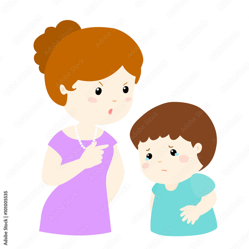 Mom scolds her son on white background vector illustration Mom scolds her son on white background vector illustration