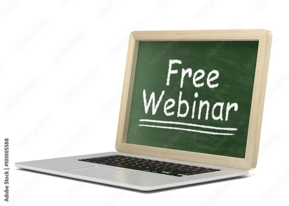 Laptop with chalkboard, free webinar, online education concept Laptop with chalkboard, free webinar, online education concept
