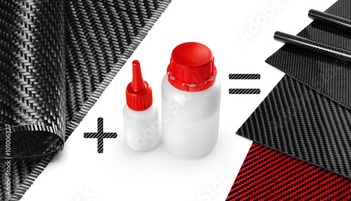Carbon Fiber Cloth Fabric, epoxy resin and hardener. photo
