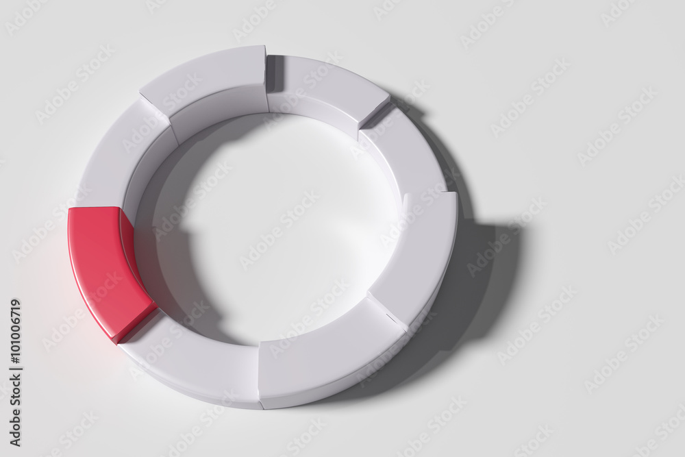 Three-dimensional white diagram with one red piece Three-dimensional white diagram with one red piece