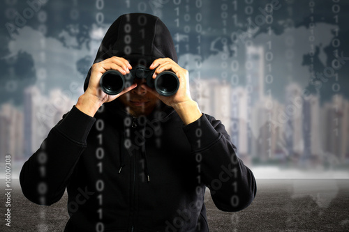 Obraz na płótnie Hackers programmer look and search dat for hack information and