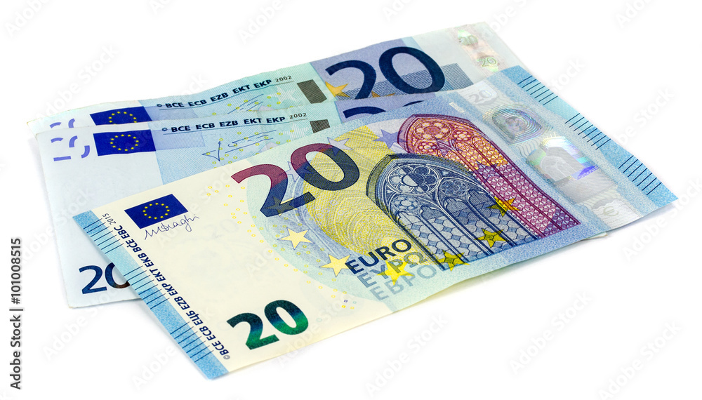 Twenty Euro banknote on white background. Twenty Euro banknote on white background.