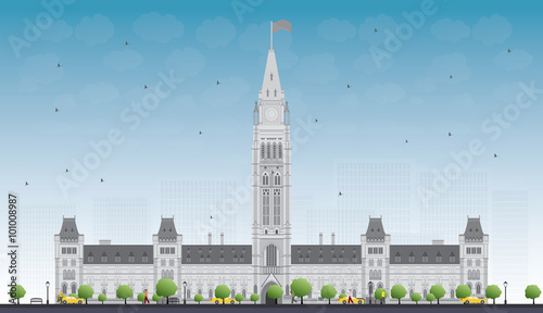 Parliament Building in Ottawa, Canada. Vector illustration. Some elements have transparency mode different from normal.