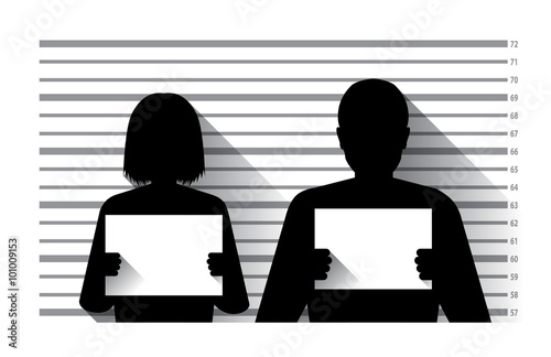 Police criminal record with man and woman , flat design