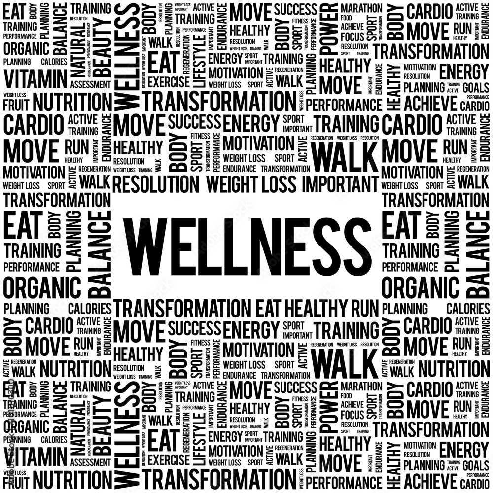 WELLNESS word cloud, fitness, sport, health concept WELLNESS word cloud, fitness, sport, health concept