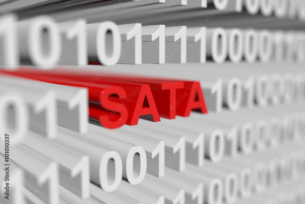 SATA is represented as a binary code with blurred background