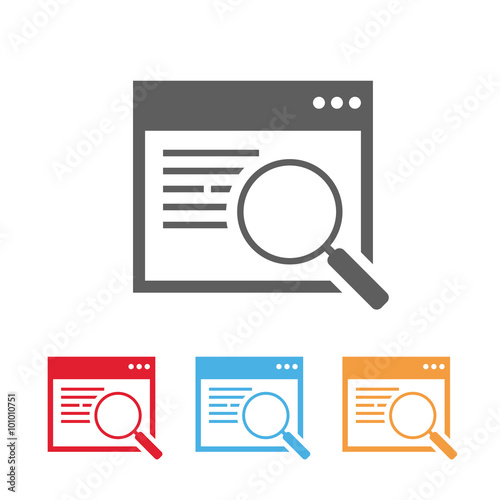 Searching web page, window with magnifying glass icon, vector eps10 illustration