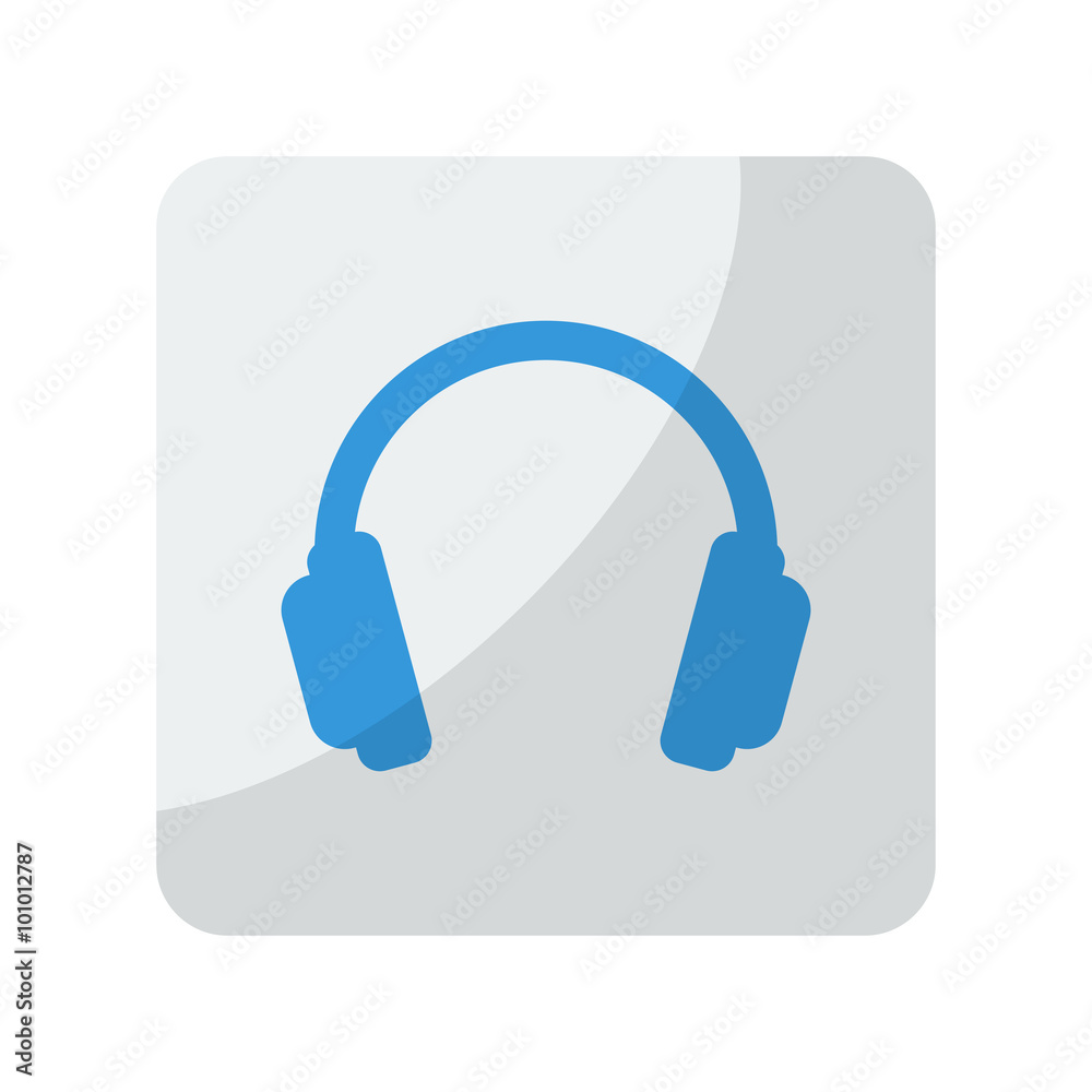 Blue Headphones icon on grey rounded square button on white Blue Headphones icon on grey rounded square button on white