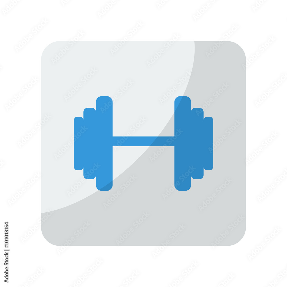 Blue Dumbbell icon on grey rounded square button on white Blue Dumbbell icon on grey rounded square button on white