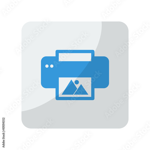 Blue Photo Printing icon on grey rounded square button on white