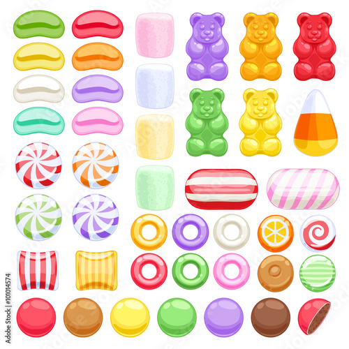 Set of different sweets. Assorted candies.