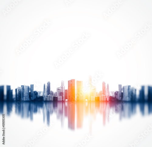 Panoramic view of a megalopolis with reflection