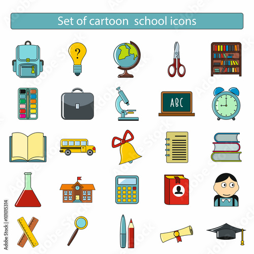 Set of cartoon school icons