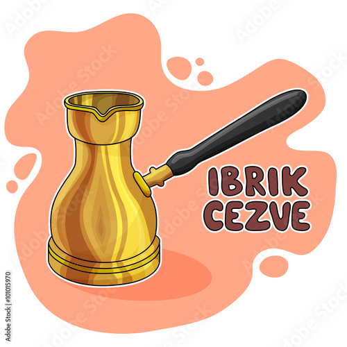 Ibrik Cezve Illustration. Turkish coffee pot prepared with coffee roasting.