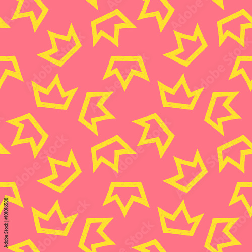 vector pattern of yellow crowns on pink background