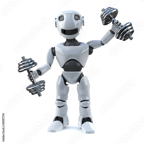 3d Robot works out with dumbell weights