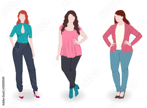 Three fashion women with different figure