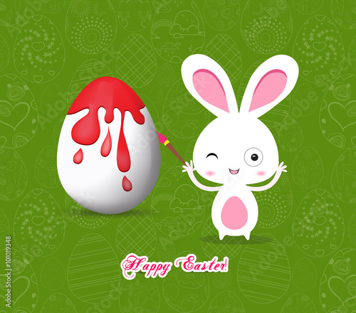happy easter with bunny eggs painting colorful