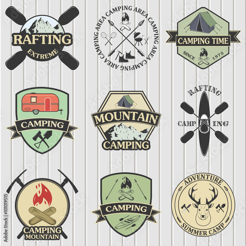 Set of camping equipment symbols and icons.